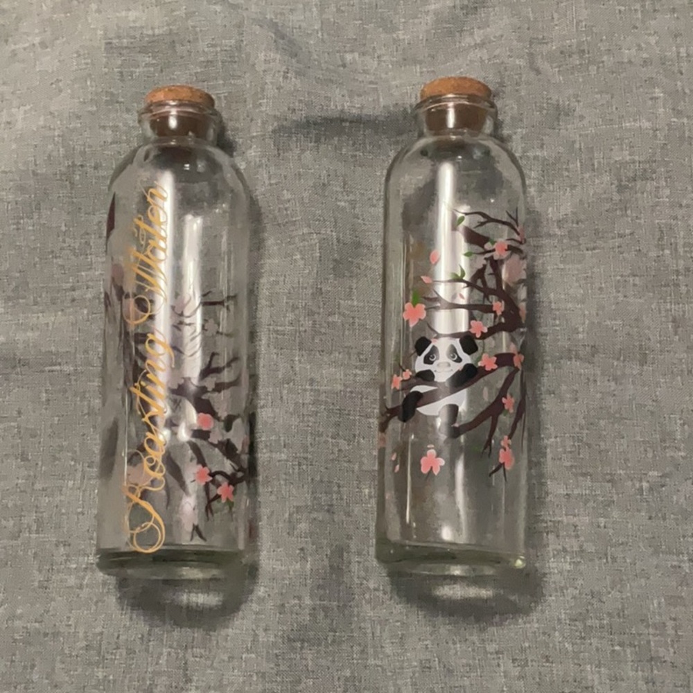 Roasting Water Panda climbing cherry blossom branch Glass Bottle with cork (2)